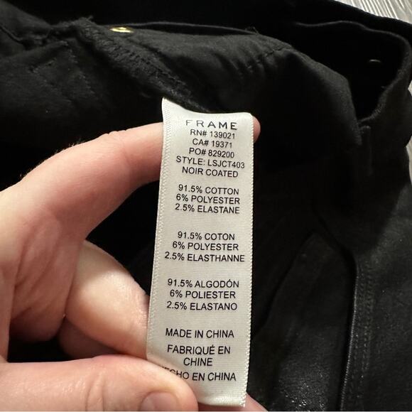 Frame Noir Coated Le Skinny de Jeanne Mid Rise Black Skinny Jeans Size 26 - Picture 8 of 11